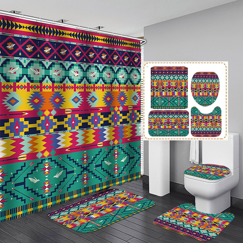 Venta caliente de Amazon Cortina de ducha de baño bohemia Tela de cortina de baño impermeable Juego de cuatro piezas Gran cantidad y excelente precio