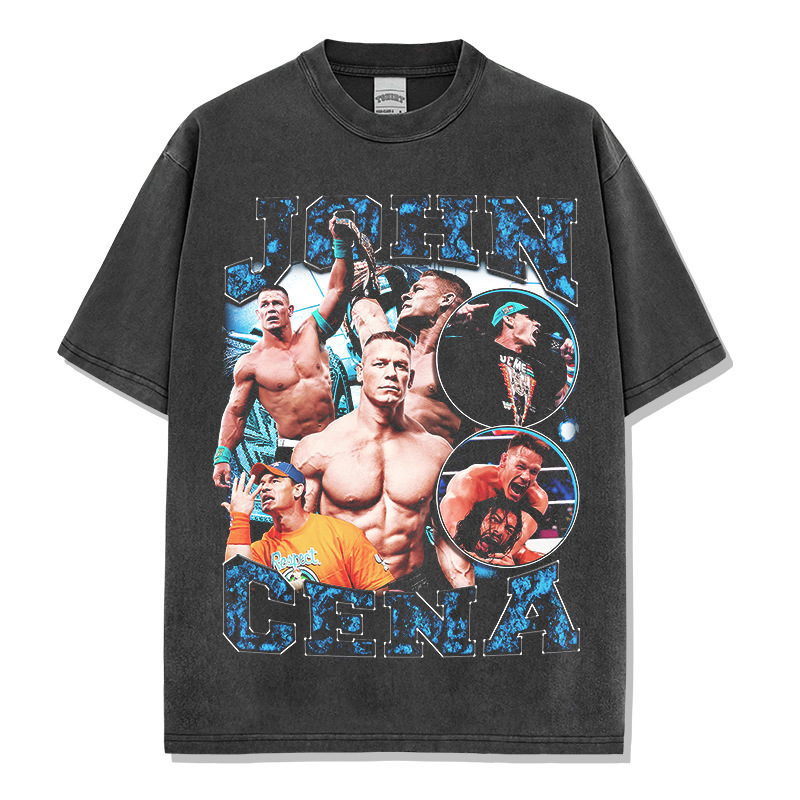 Cross-border American Retro John Cena John Cena Printed Short-sleeved T-shirt Vintage Washed Heavy Trendy T-shirt