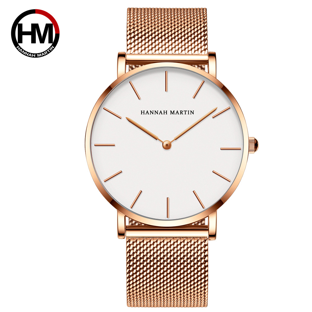 Cross-Border Japanese Movement Simple Men's Watch Waterproof Quartz Watch Foreign Trade Milan Woven Stainless Steel Watch Wholesale