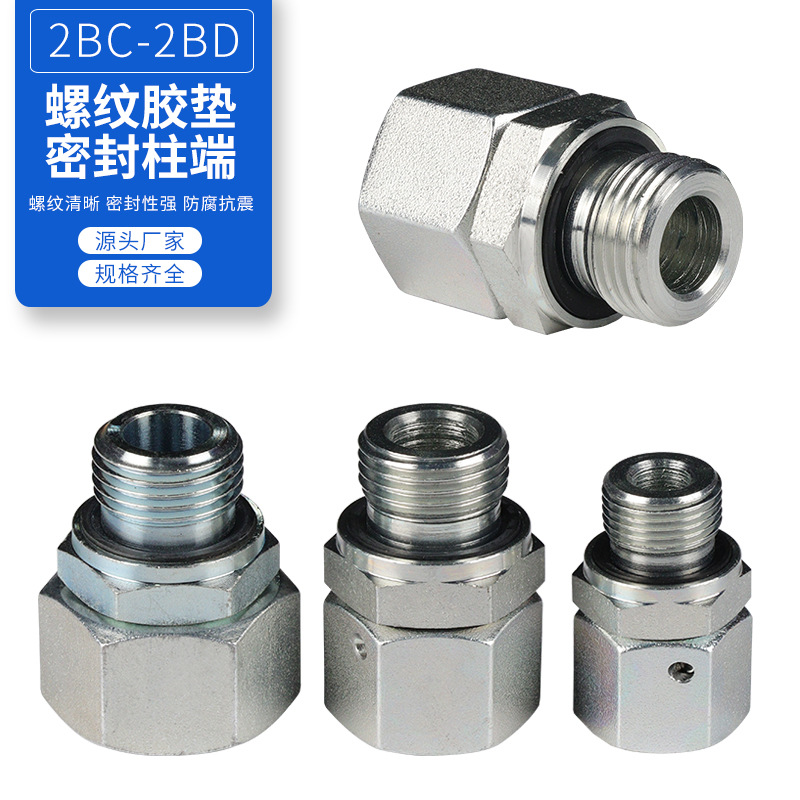 跨境专供2BC 2BD-WD碳钢英管螺纹胶垫密封柱端卡套式活螺母接头