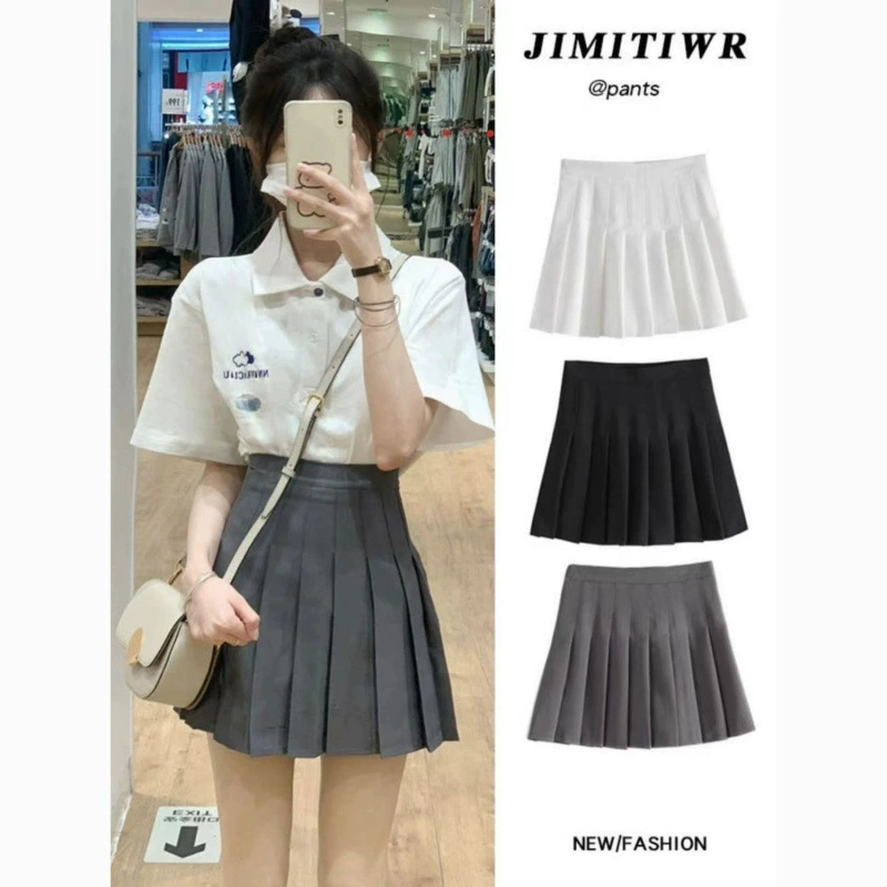 Серая плиссированная юбка в стиле преппи, весна, лето и осень 2024, новая тонкая короткая юбка jk с высокой талией, юбка с защитой от воздействия