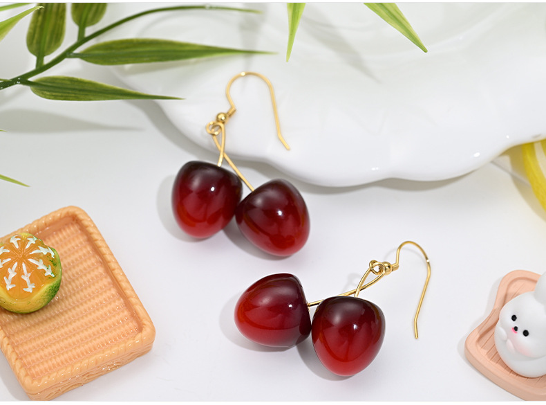 Alloy Material Cherry Pattern 1 Pair Sweet Cherry Plating Arylic Alloy Drop Earrings Ear Studs