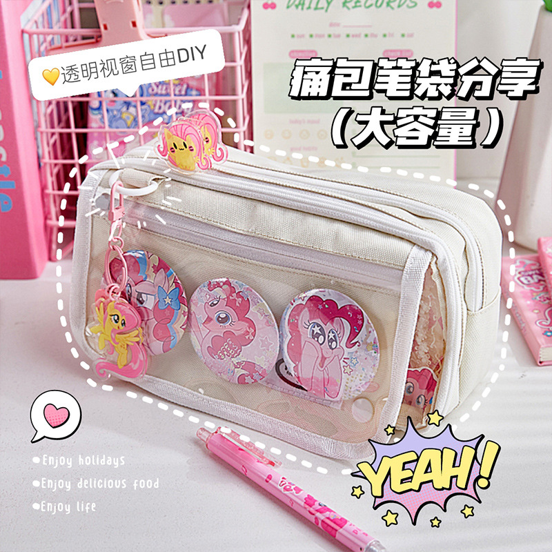 Simple color sólido de gran capacidad i persona dolor bolsas de lápiz estudiantes transparentes multicapa bolsa de papelería caja de lápiz