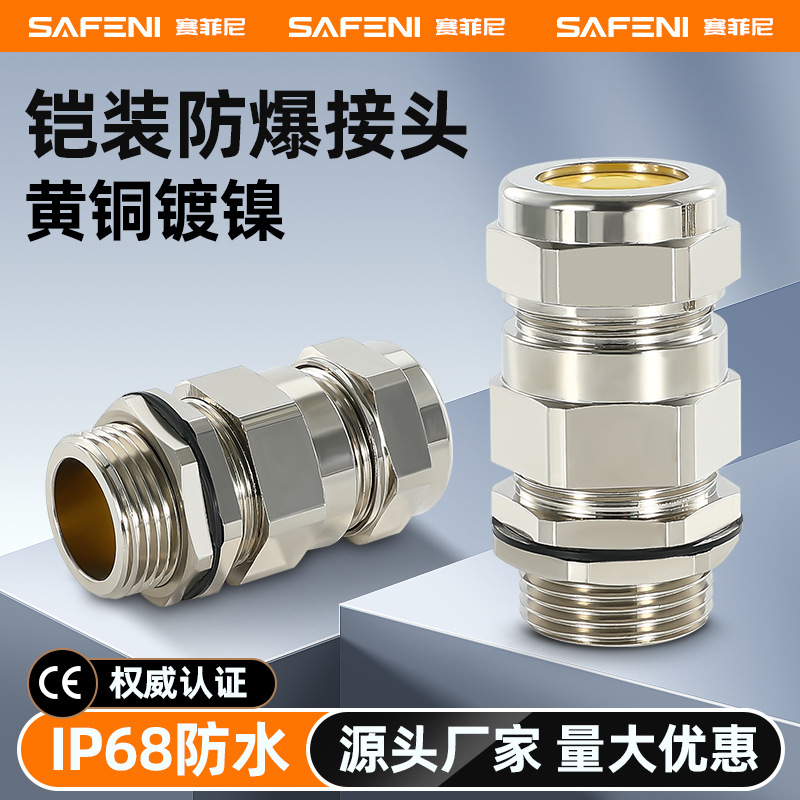 金属铜镀镍防爆铠装格兰头M20双密封G1/2接头电缆304不锈钢葛兰头