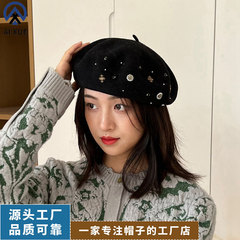 新款镶砖贝雷帽子女款小众轻奢高级感画家帽秋冬薄款八角帽批发
