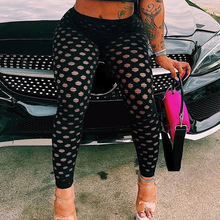 欧美爆款亚马逊纯色基础款无缝棉质破洞打底裤镂空黑色加大码