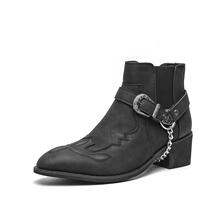 N 12769 Buckle Strap Pointed Toe Short Boots Ƥ���ۼ�ͷ��ѥ