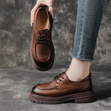 全牛皮高档复古皮鞋春秋季新款松糕厚底森系女鞋百搭系带真皮单鞋