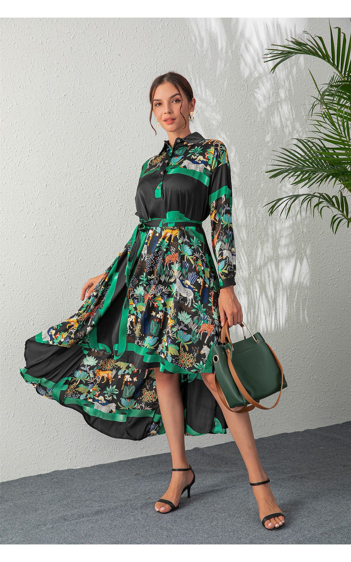 Frau Normales Kleid Elegant Ablehnen Drucken Lange Ärmel Anlage Midi-Kleid Bankett Täglich display picture 14