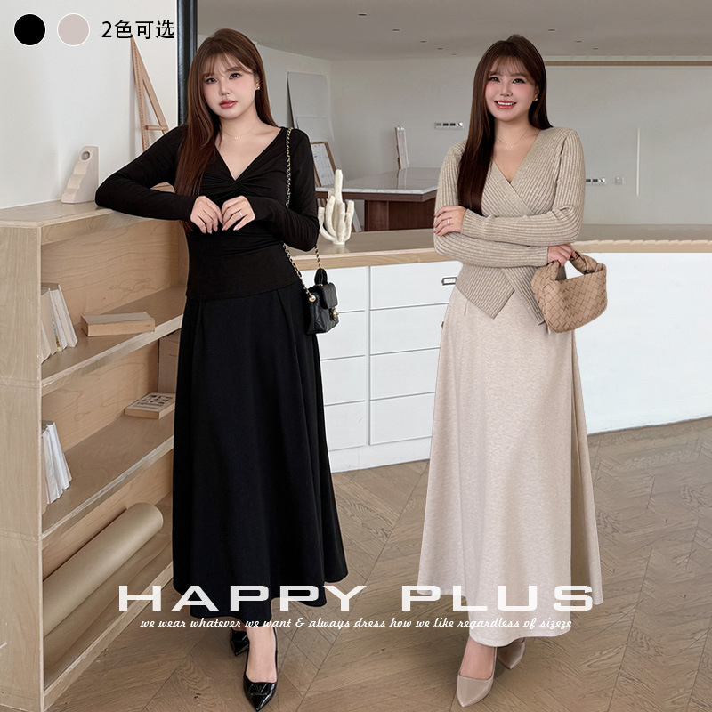 Runqi plus-size women's French-style wide skirt 9616 goddess-style high-waisted A-line acetate wool slimming umbrella skirt
