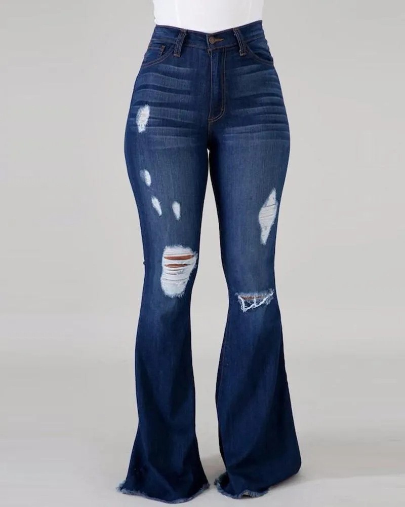 Pantalones Vaqueros Ajustados de Estilo Europeo y Americano para Comercio Exterior Transfronterizo, Pantalones Acampanados de Cintura Alta