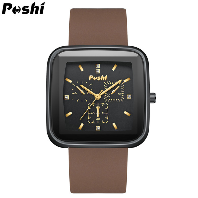 POSHI nuevo cuadrado de silicona gran dial reloj de mujer moda casual hombres y mujeres estudiantes reloj del todo-fósforo