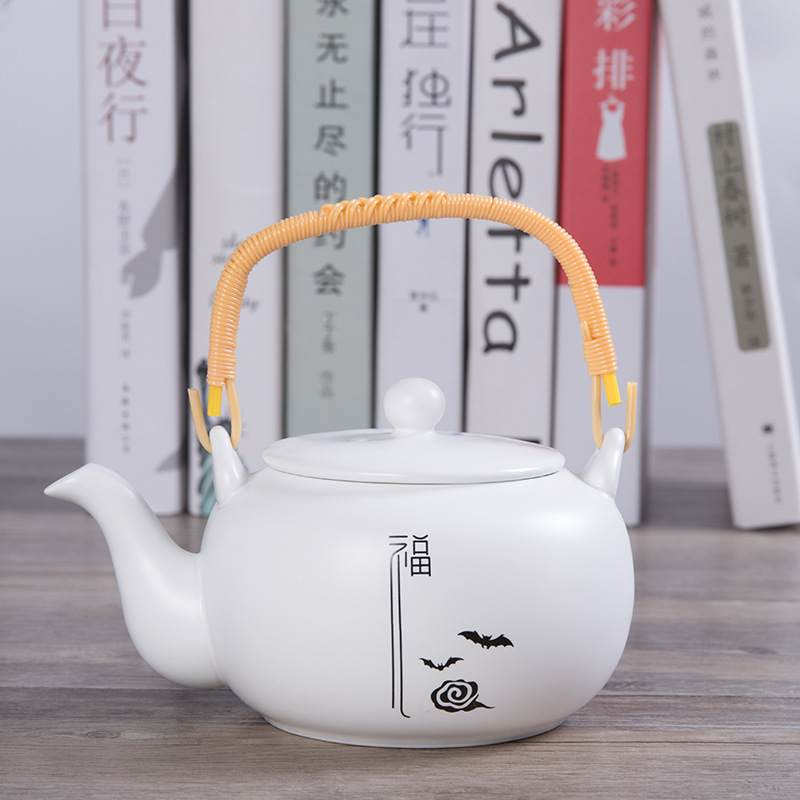 中式复古斗彩提梁壶茶具茶杯干泡套装家用办公室旅行大容量泡茶壶