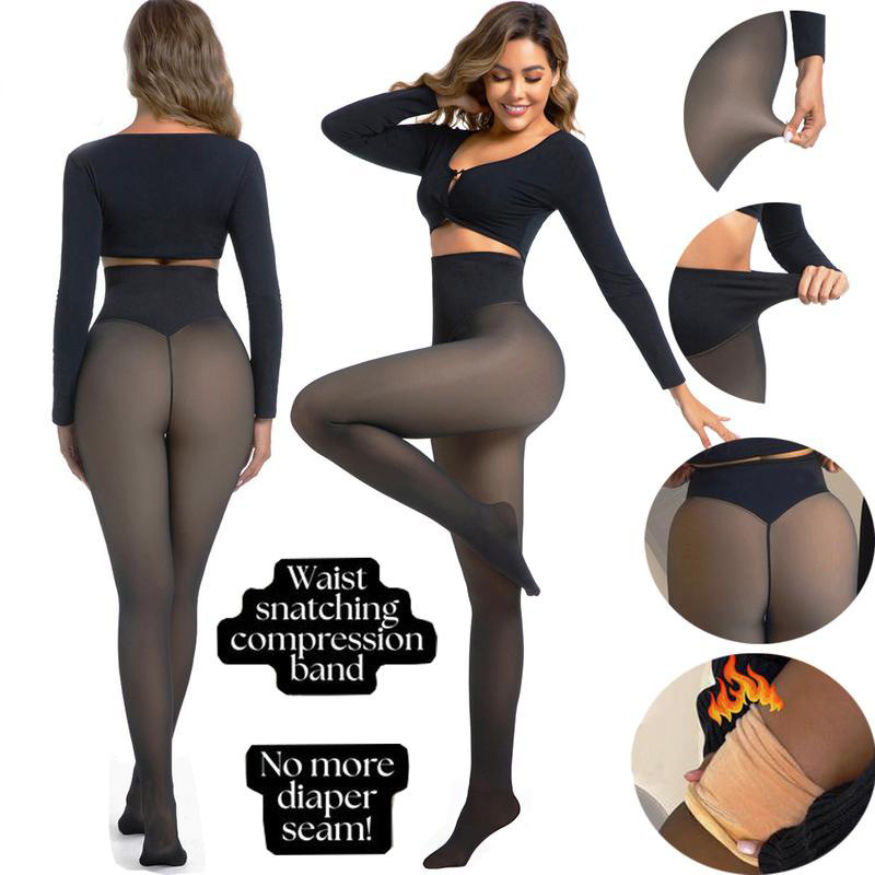 Cross-Border Plus-Size Black Sheer Leggings, Extra Large, Fleece-Lined, Thickened, Faux Sheer, One-Piece Leggings for Autumn and Winter Wholesale