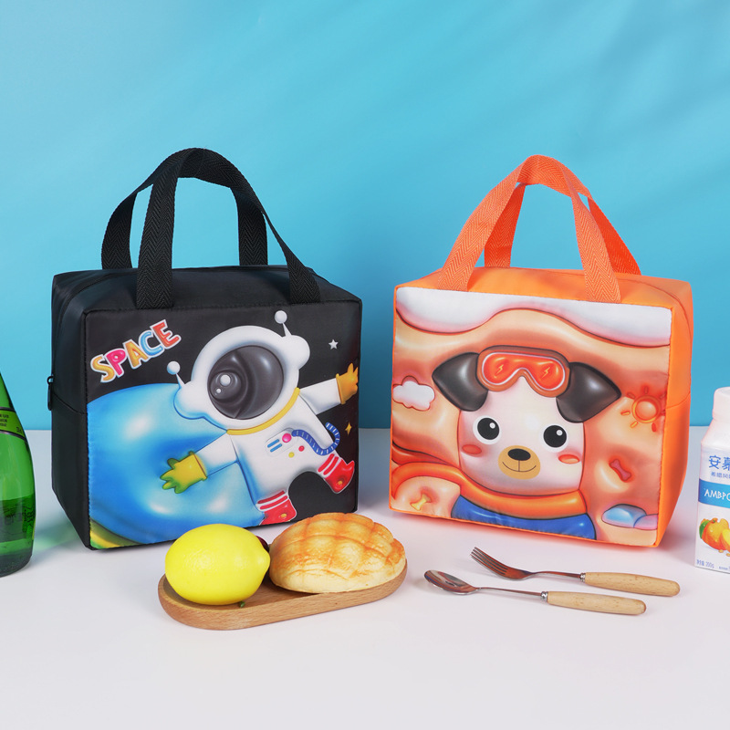 Square Expansion Pattern Cartoon Student Lunch Box Bag Oxford Cloth Bento Bag Children's Lunch Box Bag Portable Insulation Bag
