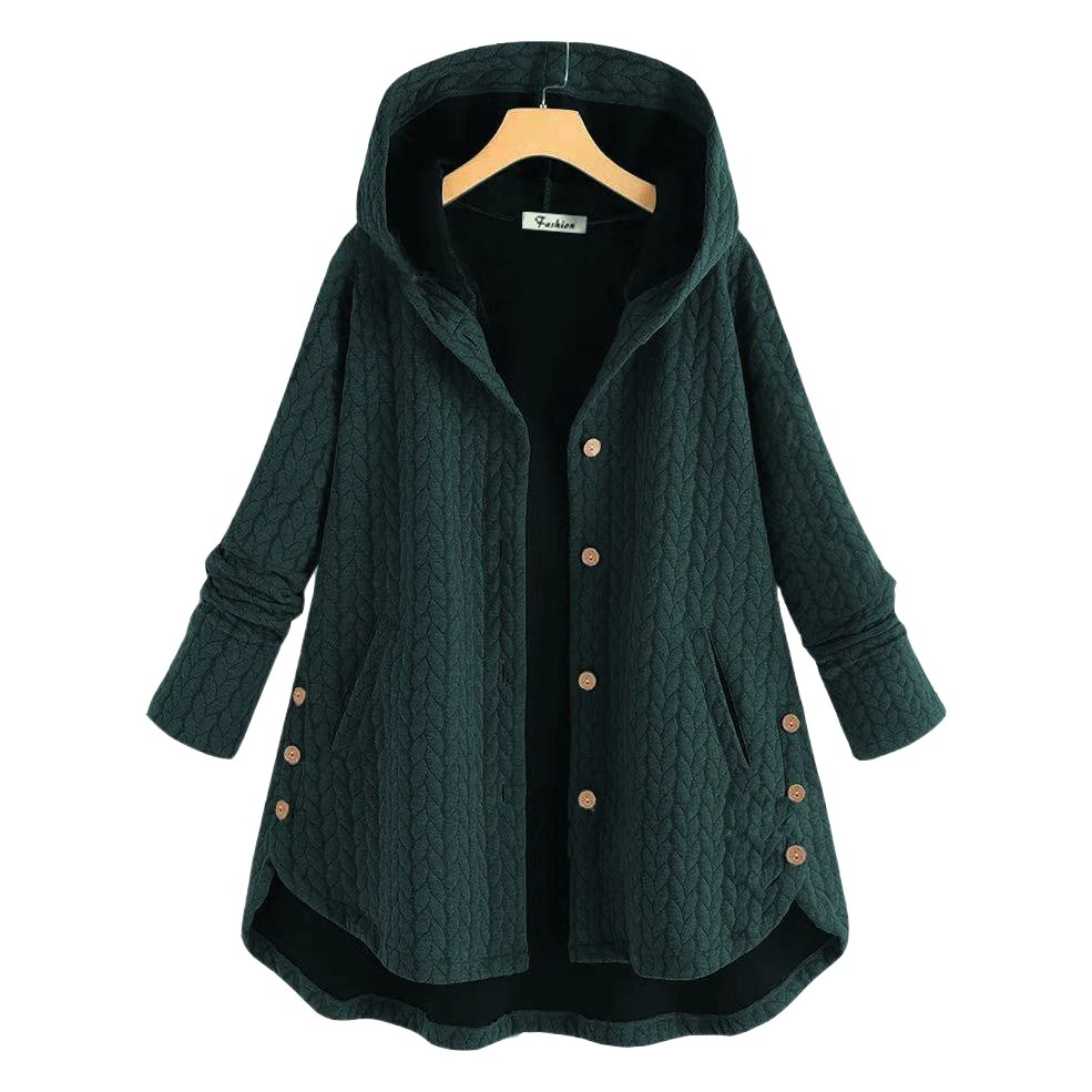 Желаю Amazon 2023, модная новая однотонная однобортная Женская хлопковая куртка с капюшоном, средней длины, нерегулярной формы