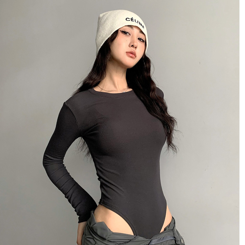 European and American Style Sexy Slim Fit Elastic Small Round Neck Long-Sleeved Jumpsuit for Women Spring and Summer New Niche Design Jumpsuit Top European and American Style Sexy Slim Fit Elastic Small Round Neck Long-Sleeved Jumpsuit for Women Spring and Summer New Niche Design Jumpsuit Top