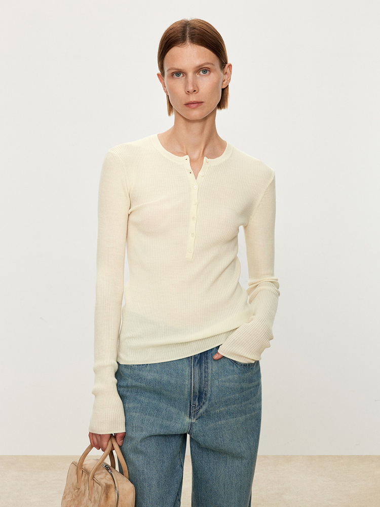 亨利领 时髦感扬子纱半开襟圆领长袖毛衣单排扣打底衫秋冬新款 3