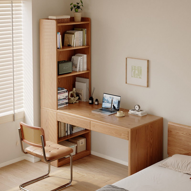 Corner Desk Wooden Home Desk Bookshelf Integrated Desk Student Writing Study Desk Bedroom Desktop Computer Desk