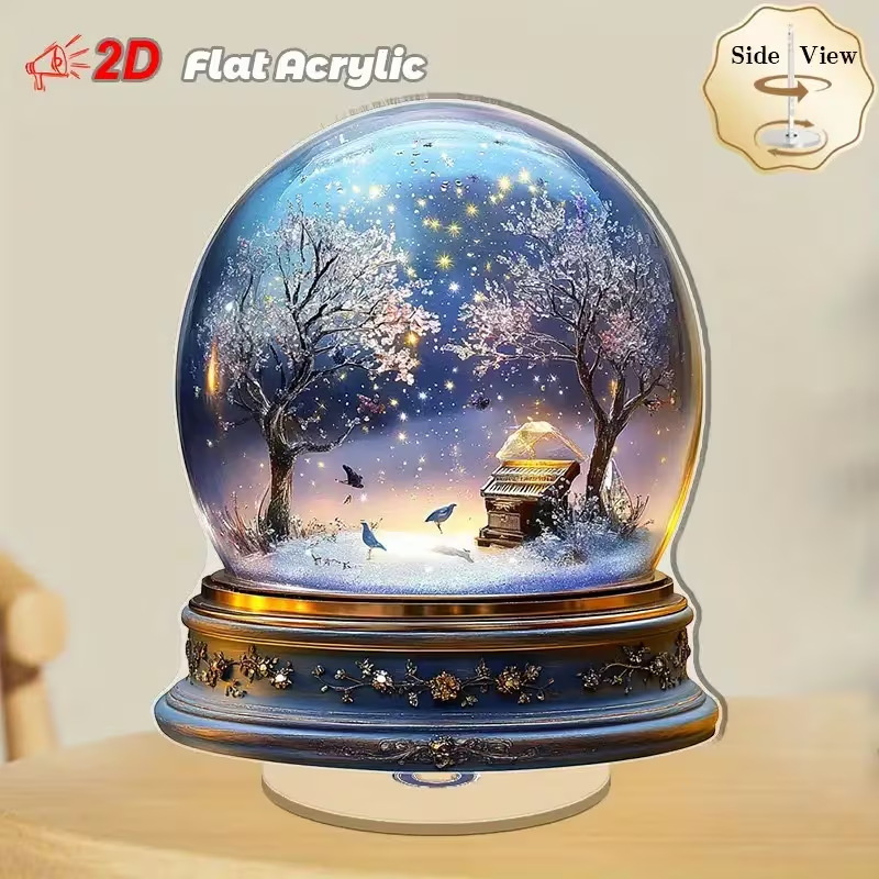 Impresión plana transfronteriza 2D plana 360 giratoria vista de nieve pingüino cabina accesorios de escritorio festivales interiores al aire libre