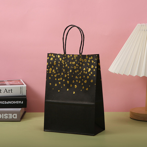 Gold-Embossed Heart-Shaped Kraft Paper Bags for Baking, Candy, and Takeout Packaging  
Valentine's Day Gift Handbags for Delivery—Wholesale Options