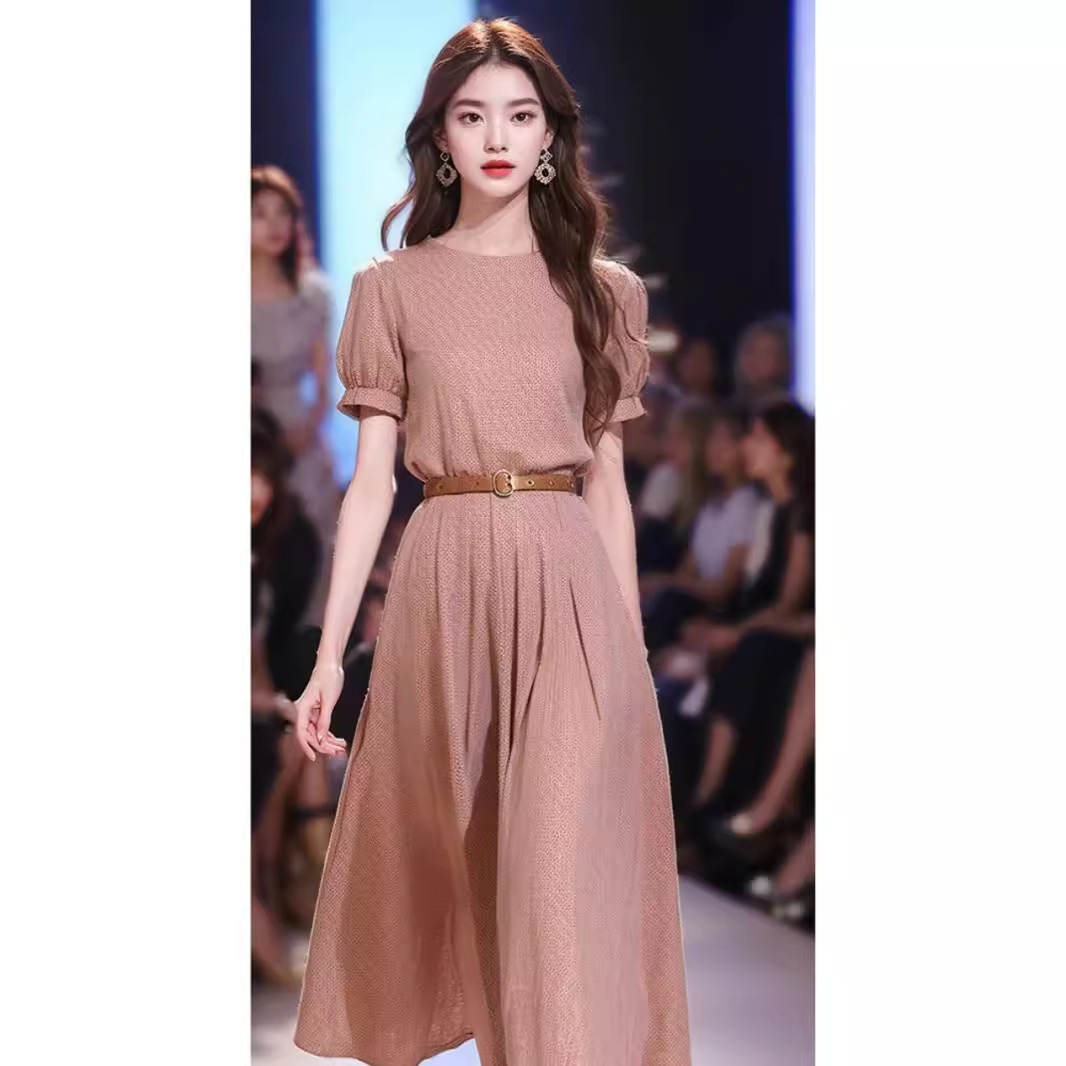 Đầm maxi nữ thắt eo cotton linen phong cách Pháp tôn dáng quả lê — Váy dán đậu