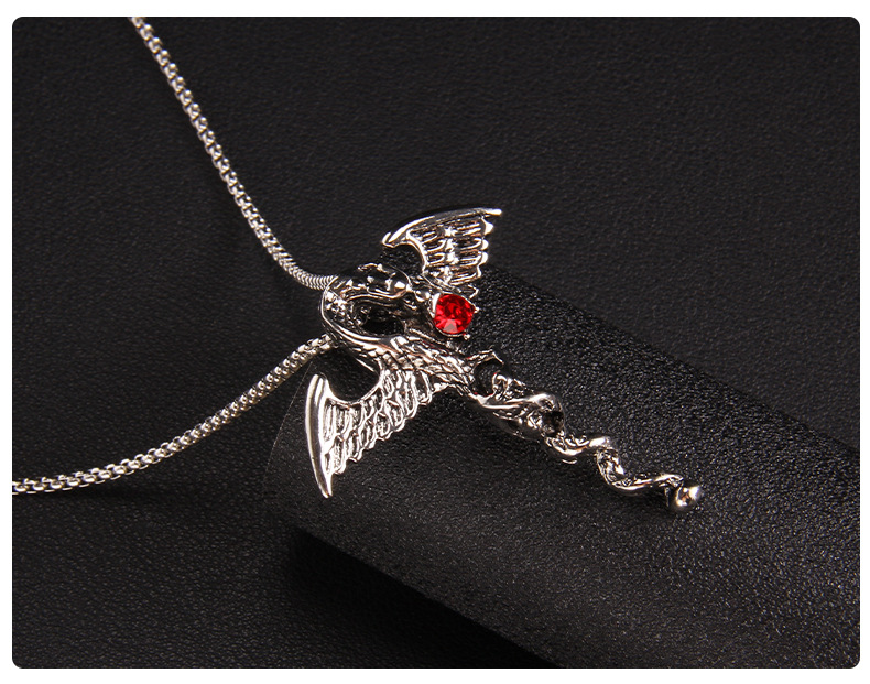 Hip-Hop Dragon Stainless Steel Plating Rhinestones Pendant Necklace 1 Piece