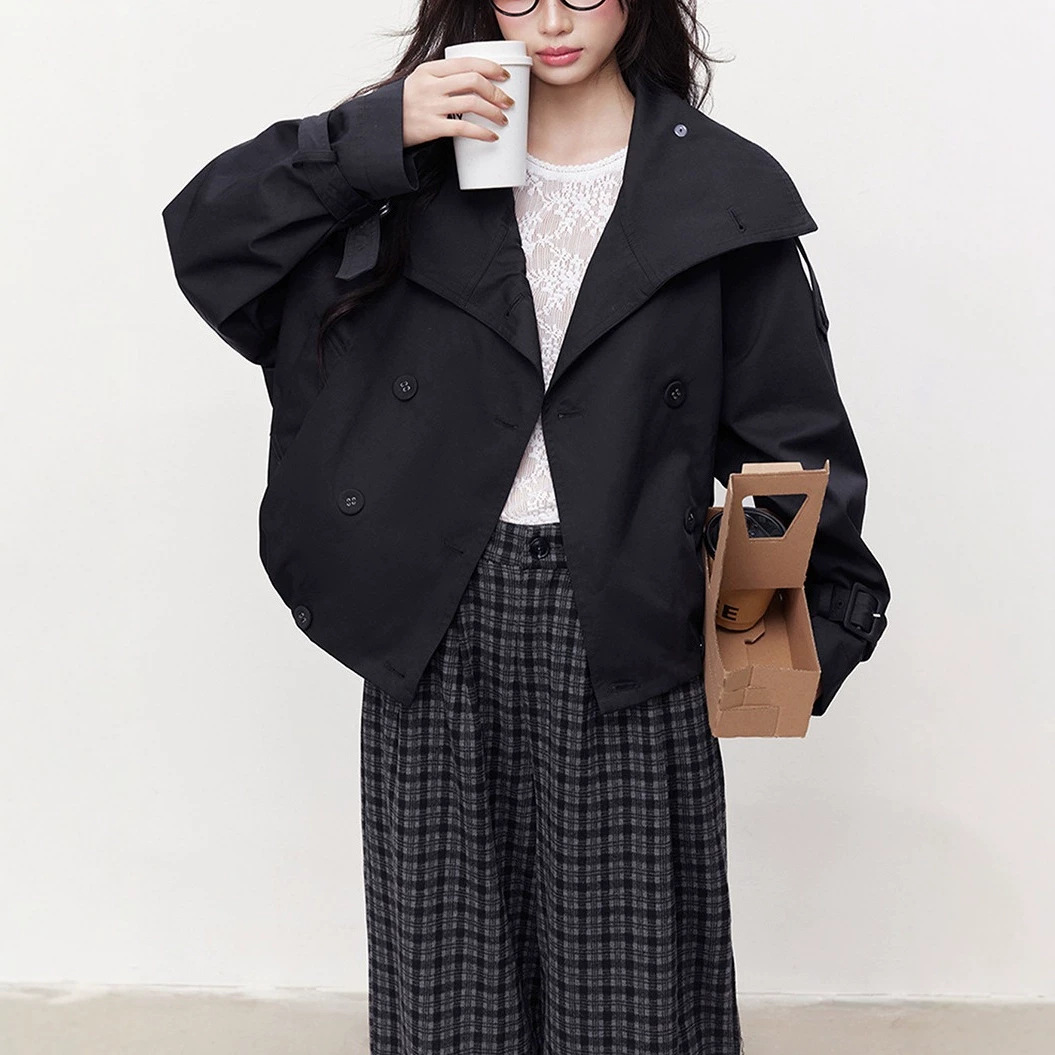 鎏金诗章 复古立领双排扣短款风衣女秋冬外套上衣