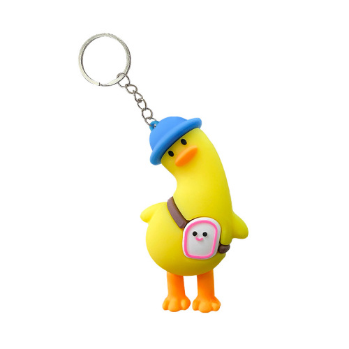 Japanese and Korean funny backpack tilted duck key chain cartoon couple yellow duck doll pendant bag pendant key chain