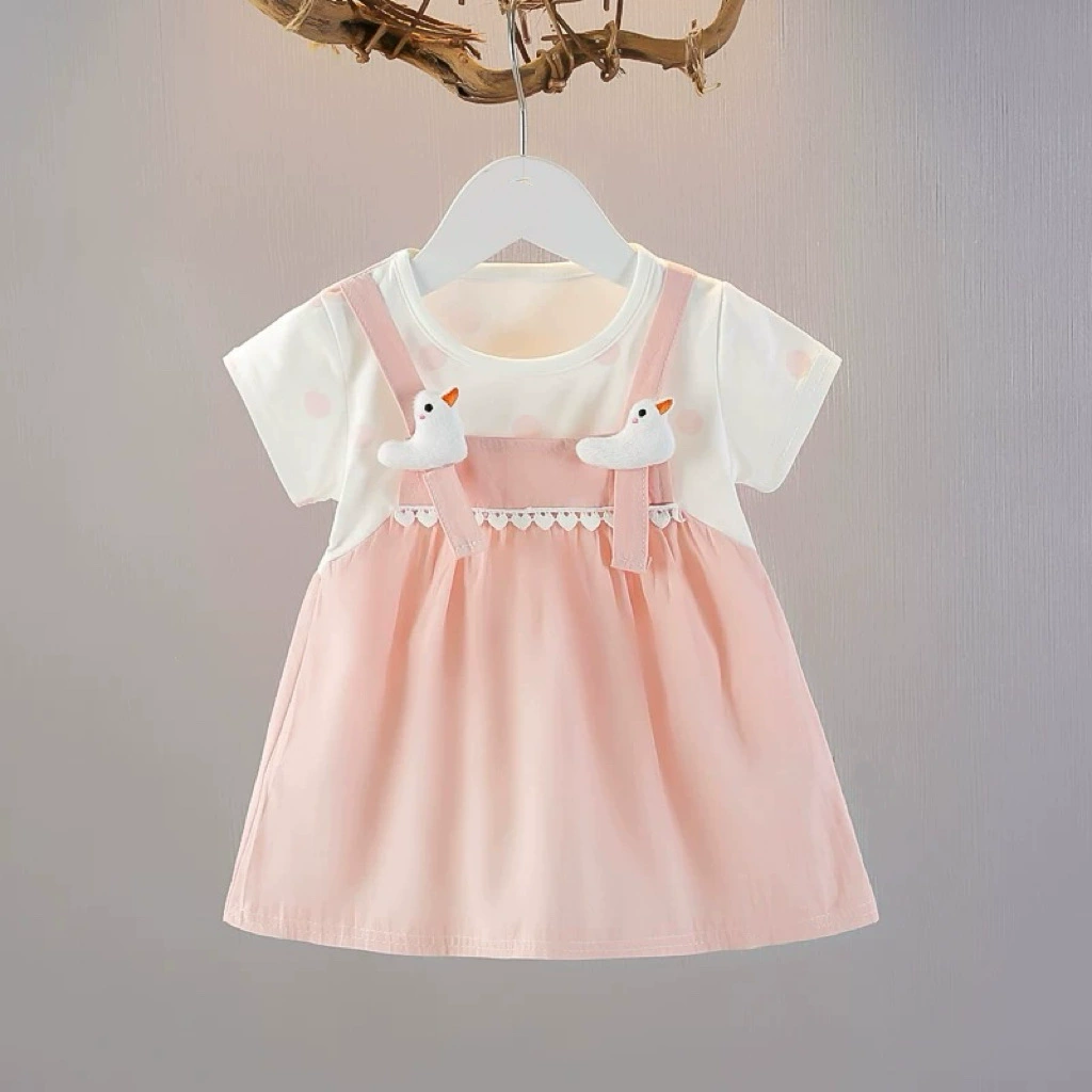 Summer children's skirt, cute dress, with short sleeve, wholesale, for import, 1-3 years