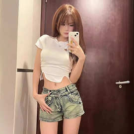 2026夏季新款美式辣妹性感高腰牛仔超短裤女修身显瘦包臀阔腿热裤