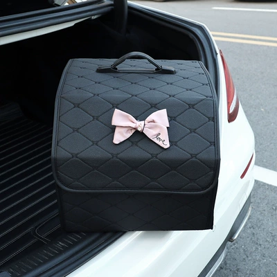Multifunctional Trunk Debris Organization – Car storage bag/box - pink-love-bow-small-size-black