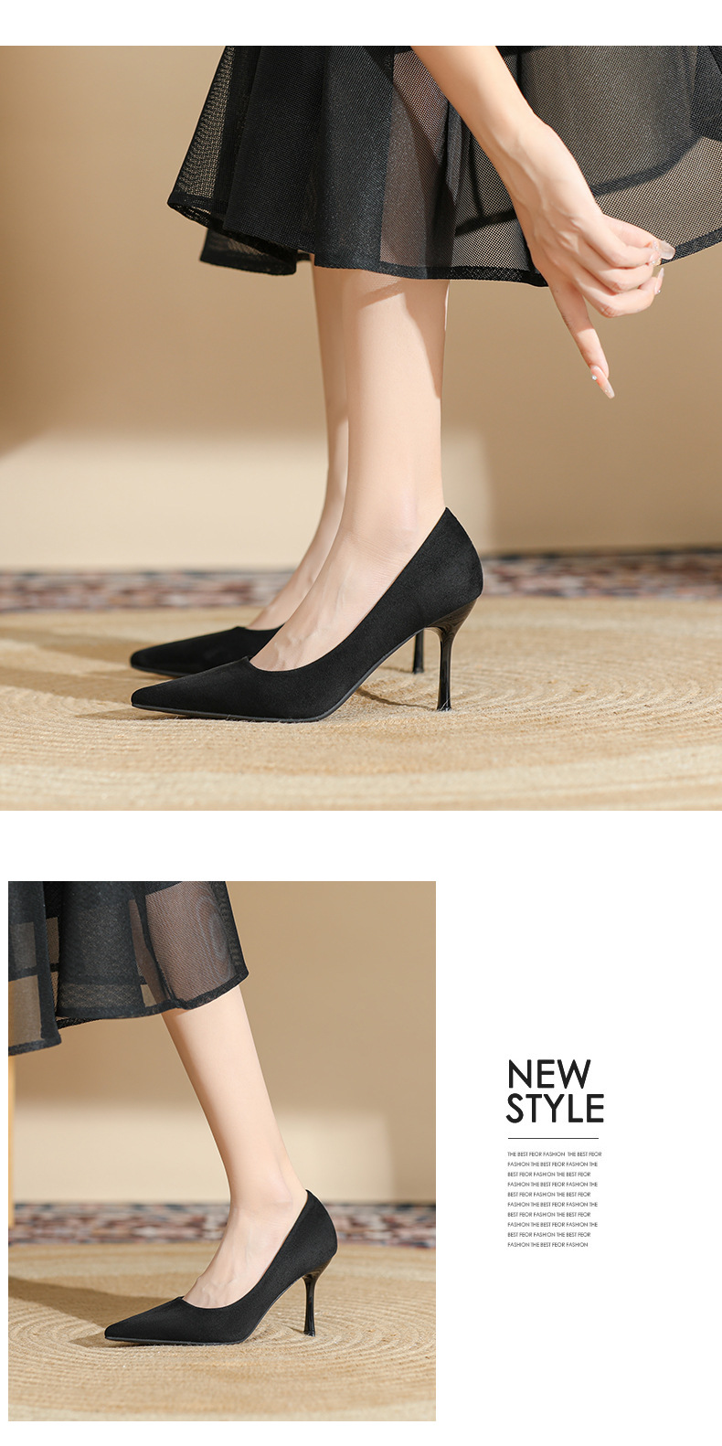 Giày cao gót nữ mũi nhọn gót 8 cm kiểu stiletto — Màu Đen-8cm chi tiết 5