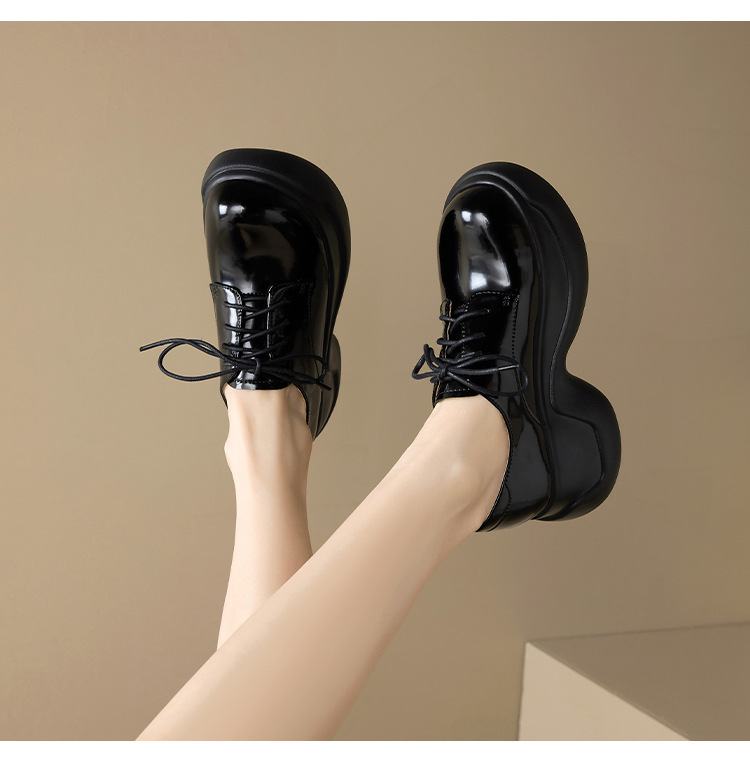 Giày loafer nữ đế xuồng platform cao 8 cm, dây buộc, da thật mùa thu 2025 — màu đen, màu trắng ngà chi tiết 10