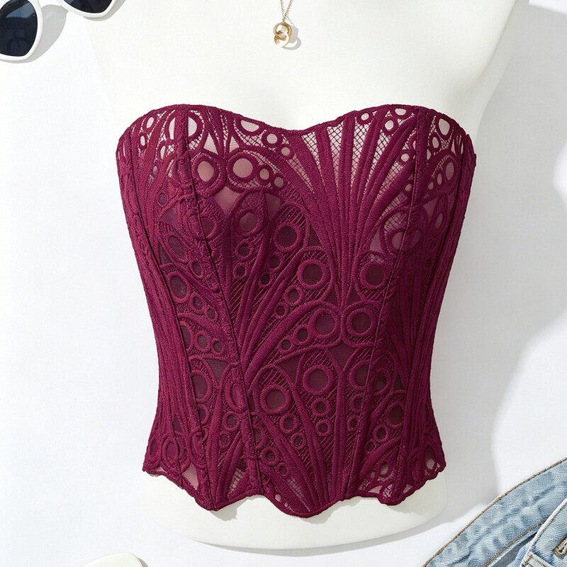 European and American Style Sexy Lace Corset Waist-Cinching Fishbone Bra Strapless Tube Top Cross-Border Trade Fishbone Top European and American Style Sexy Lace Corset Waist-Cinching Fishbone Bra Strapless Tube Top Cross-Border Trade Fishbone Top