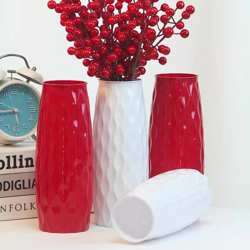 Imitation Ceramic Plastic Vase Red Fruit Fortune Fruit Artificial Snow Willow Silver Willow Indoor Living Room New Year Flower Arrangement Decorative Ornaments