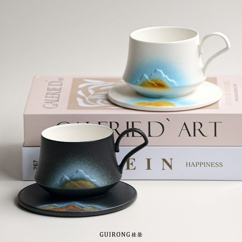Tazza da caffè, set di tazza e piattino in ceramica, tazza con decorazione latte art in rilievo_voghion.com