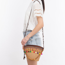 草编包加工定制民族风流苏编织包包女海边旅行度假扇形手提单肩包