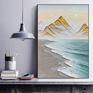 Hand-painted oil painting Rizhao Jinshan living room background wall decorative painting abstract seascape three-dimensional texture landscape porch hanging painting