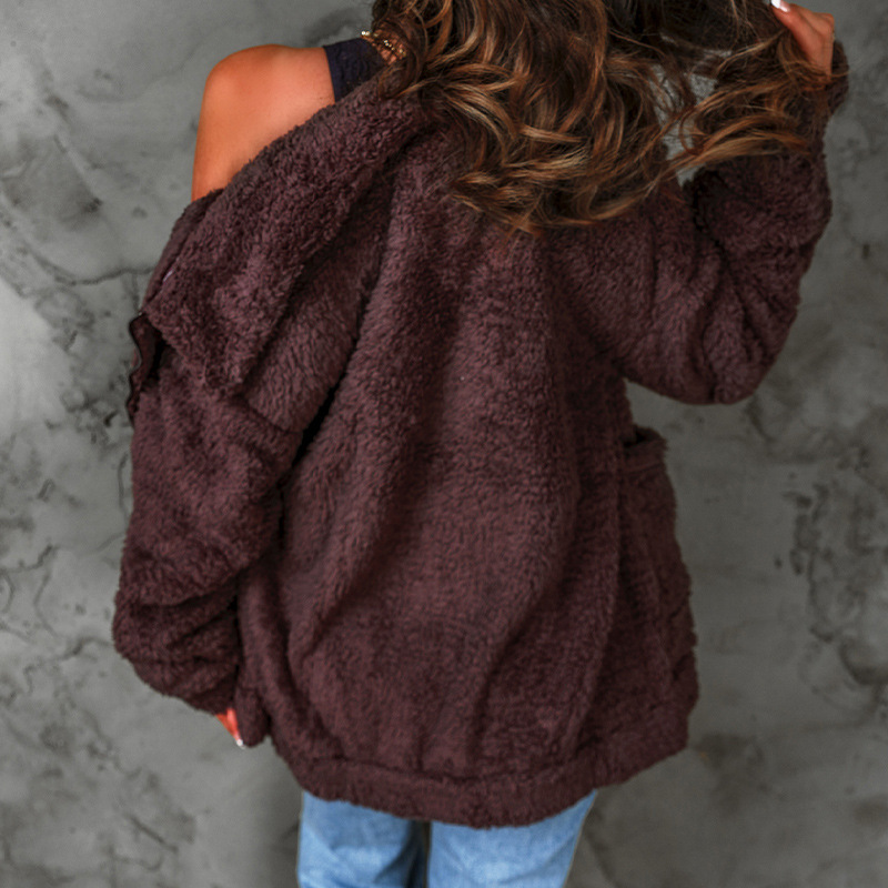 时颖毛绒外套女秋冬新款亚马逊翻领夹克外套女 欧美女装跨境