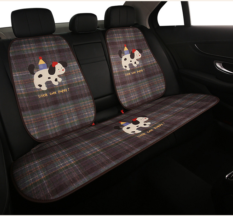 Blue and Gray Crayon Dog Car Seat Cushion, Suitable for All Seasons, Breathable and Non-Slip in Summer, Cartoon Cute Seven-Piece Set