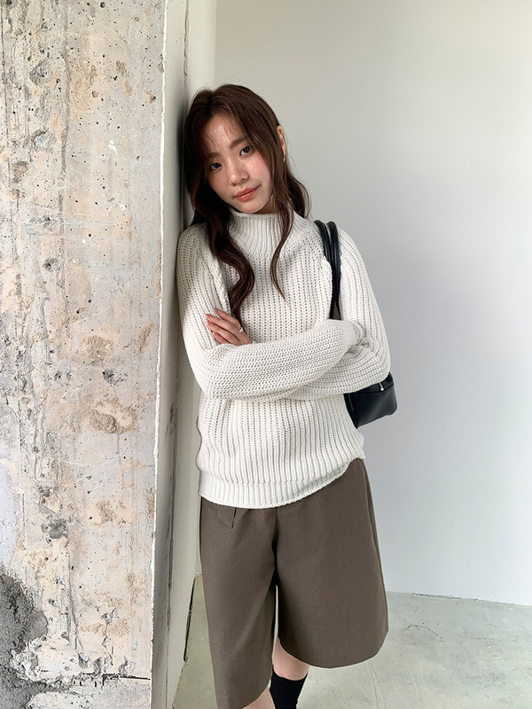 广州十三行2025秋冬韩系慵懒风肌理感半高领纯棉宽松毛衣女03101|undefined