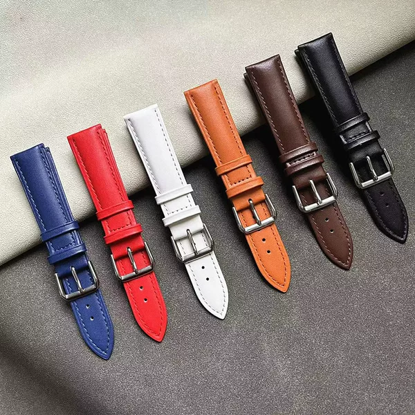 Needle Plain Leather Strap Cowhide Soft Waterproof Multicolor Watch Bracelet Accessories Pin Buckle Watch Strap Factory Outlet