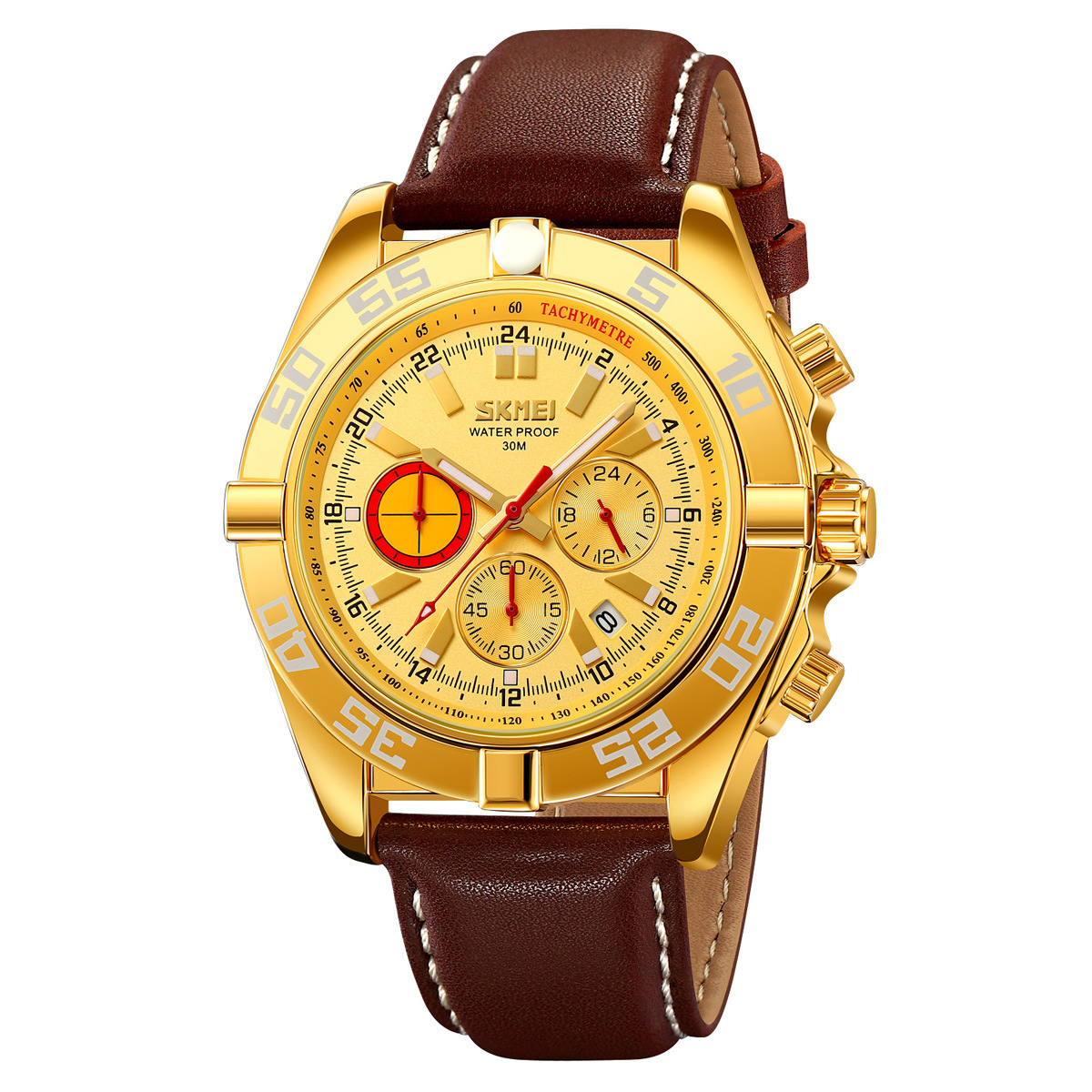 Momento de los relojes de cuarzo deportivo para hombres esfera de tres ojos impermeable nocturna relojes de pulsera transfronterizos al por mayor en stock