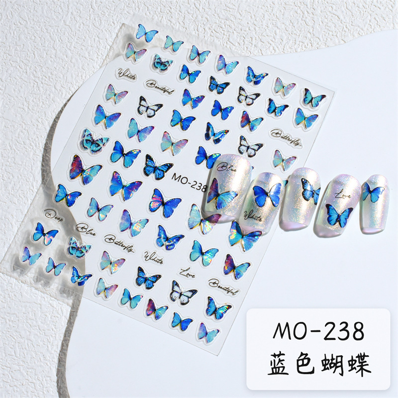Pegatinas de uñas en relieve de mariposa de taro explosiva Pegatinas de uñas de mariposa azul puro 5D calcomanías de uñas tridimensionales