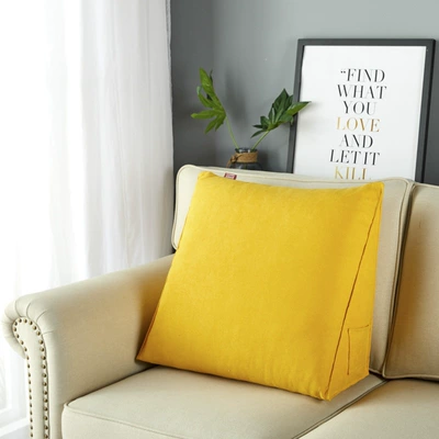 Bedside soft cushion backrest, sofa lumbar support, triangular backrest cushion, office waist support pillow, plush pillow (Waist support) - korean-velvet-yellow-large-size-584820cm