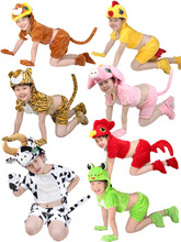 兒童動物表演服裝夏款短袖幼兒園演出小豬老虎奶牛小雞鴨青蛙衣服