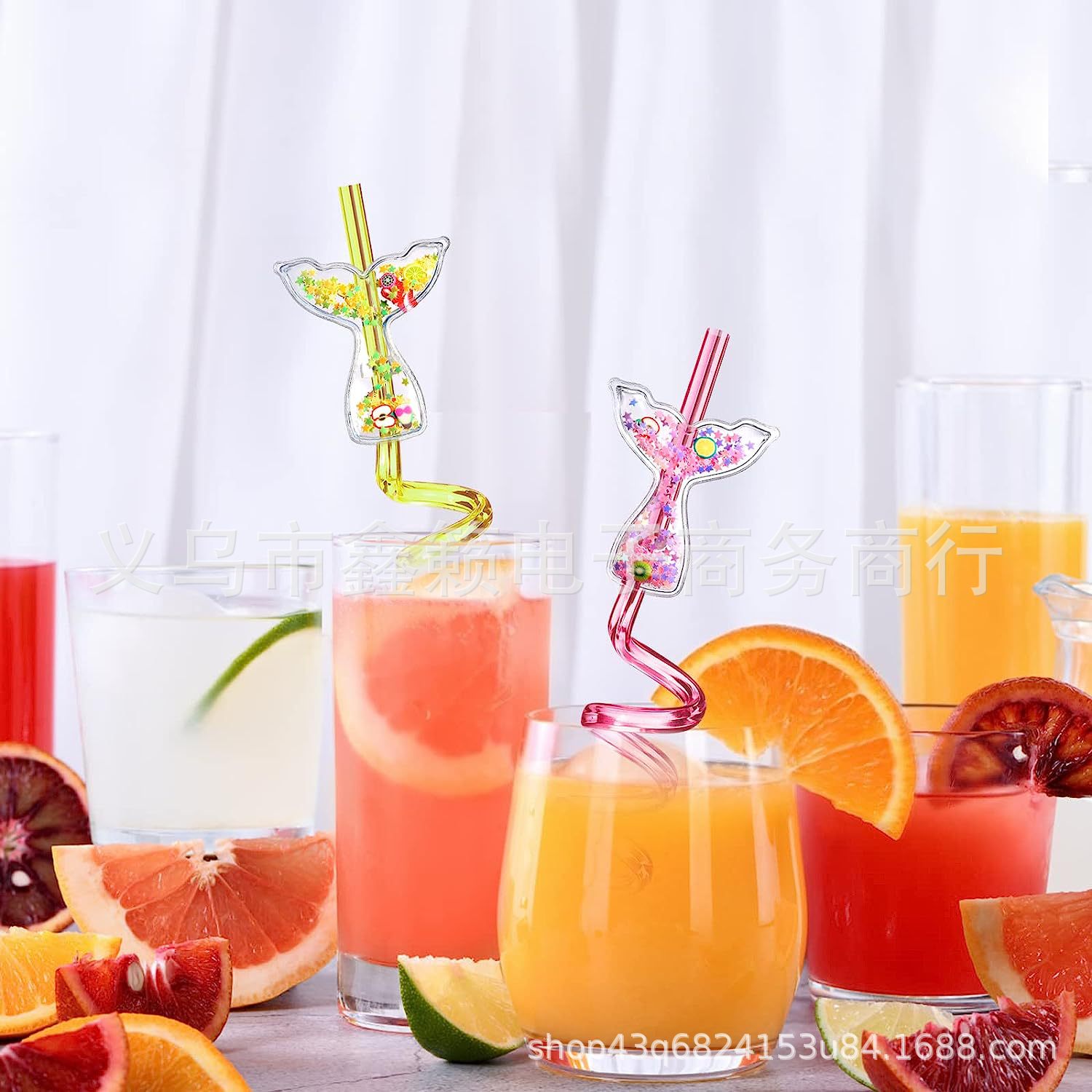 Paja de cola de pez glitt transfronteriza Venta caliente sirena tema creativo espiral fiesta paja dibujos animados paja