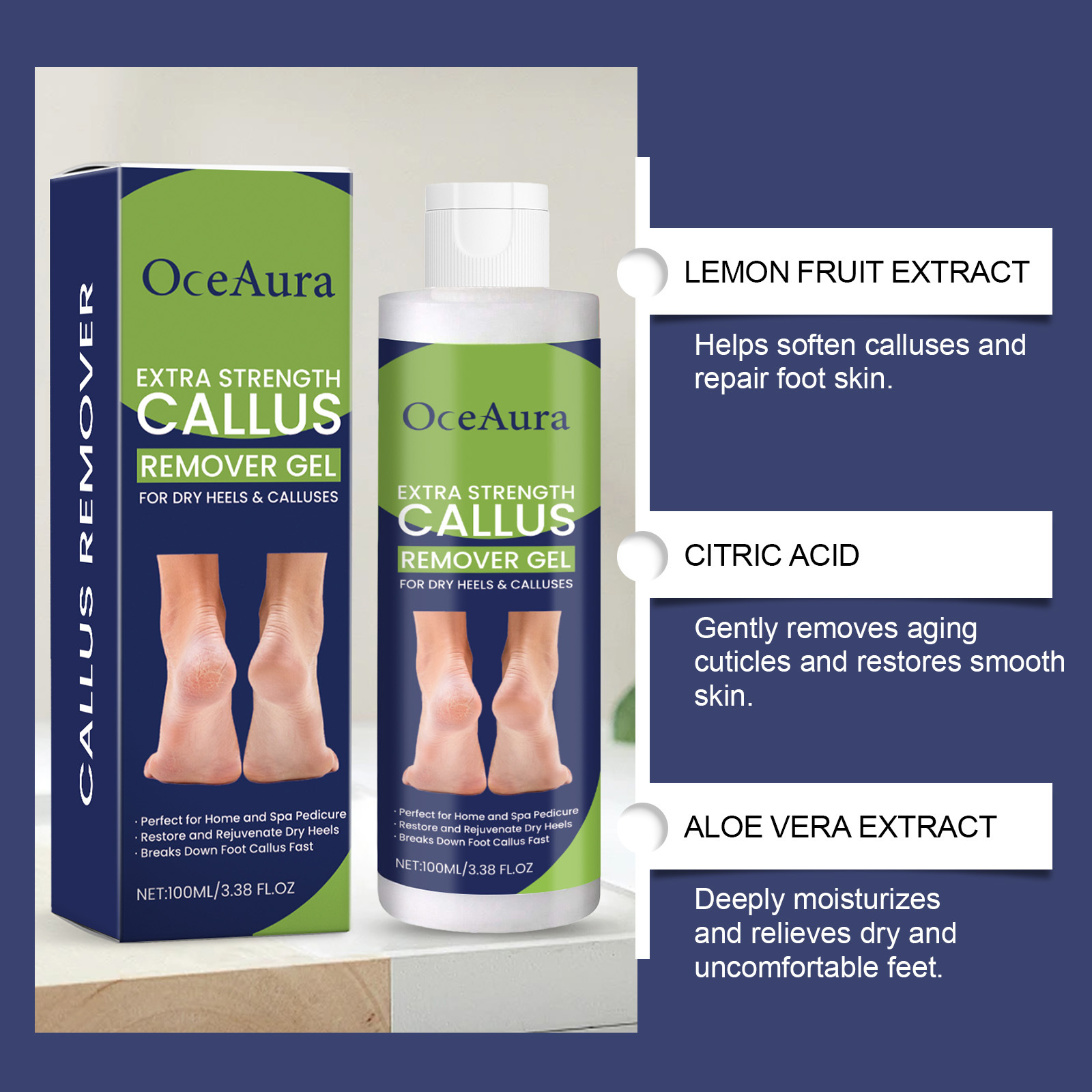 OceAura Fußpflege-Gel, sanft reinigendes, feuchtigkeitsspendendes Fußmassage-Pflegegel für die tägliche Anwendung_voghion.com