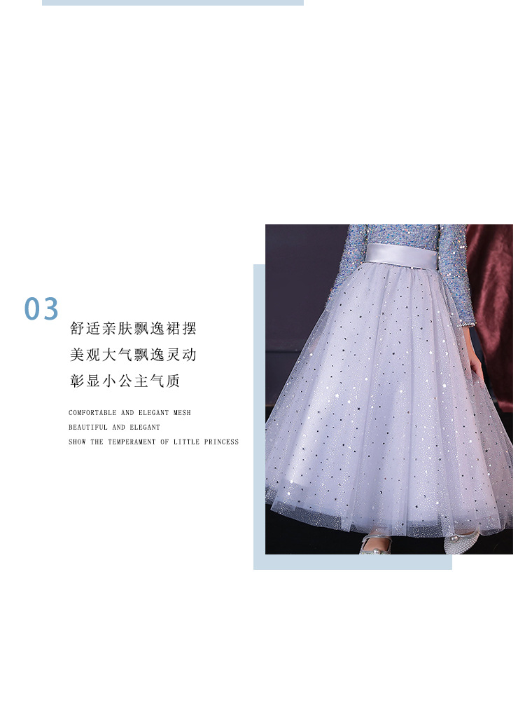 Mädchenkleid Langarm Blumenkind Prinzessin Kleid Kinder Host Klavierkleid High-End-Geburtstagsabendkleid Frühling Sommer – Detail 4